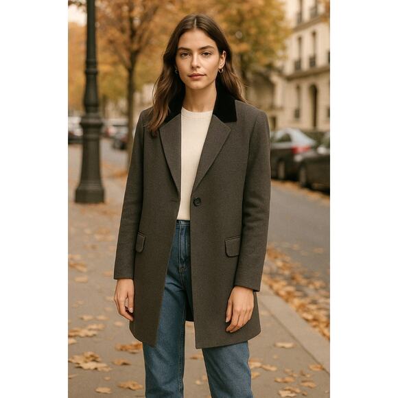 Obey Propaganda Jackets & Blazers - NEW! Obey Womans S Propaganda Long Fitted Trench Coat Corduroy Collar Gray Black